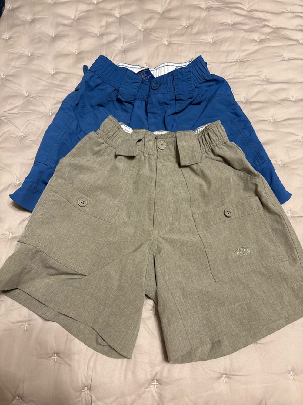 AFTCO Blue and Tan fishing Shorts 2 Pair